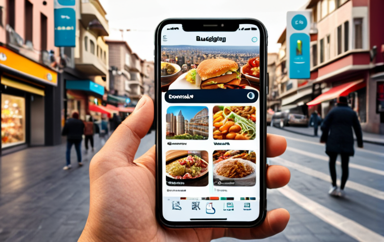 ** A person using a budgeting app on their smartphone, overlaid with icons representing different spending categories (food, shopping, transport, entertainment). The background shows a modern Turkish cityscape.

**